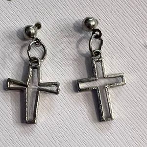 FREE GIFT WITH PURCHASE! Silver Tone Dangle Cross Earrings